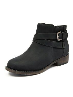 Faux Leather Ankle Boots Round Toe Low Heel Zipper Booties